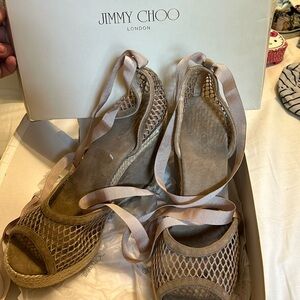 Jimmy Choo 42 121 Prue suede and mesh nude wedge women’s 41